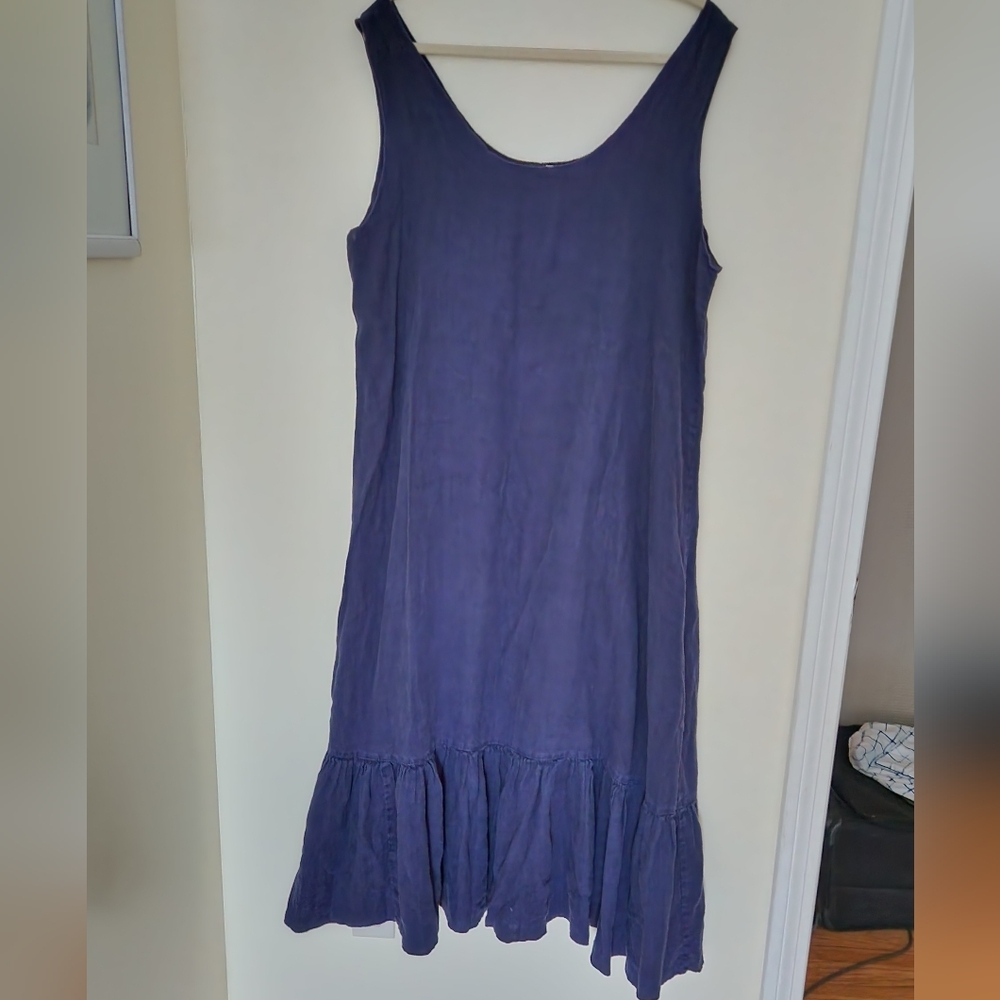 Hearts Desire by Mary Grace 100% Linen Dress Lagenlook Ruffles Artsy Lrg